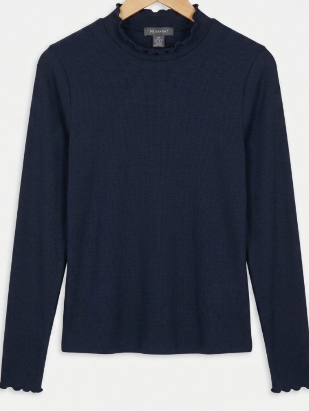 Ruffled Navy Long-Sleeve Turtleneck with Frill Ruffled Trim